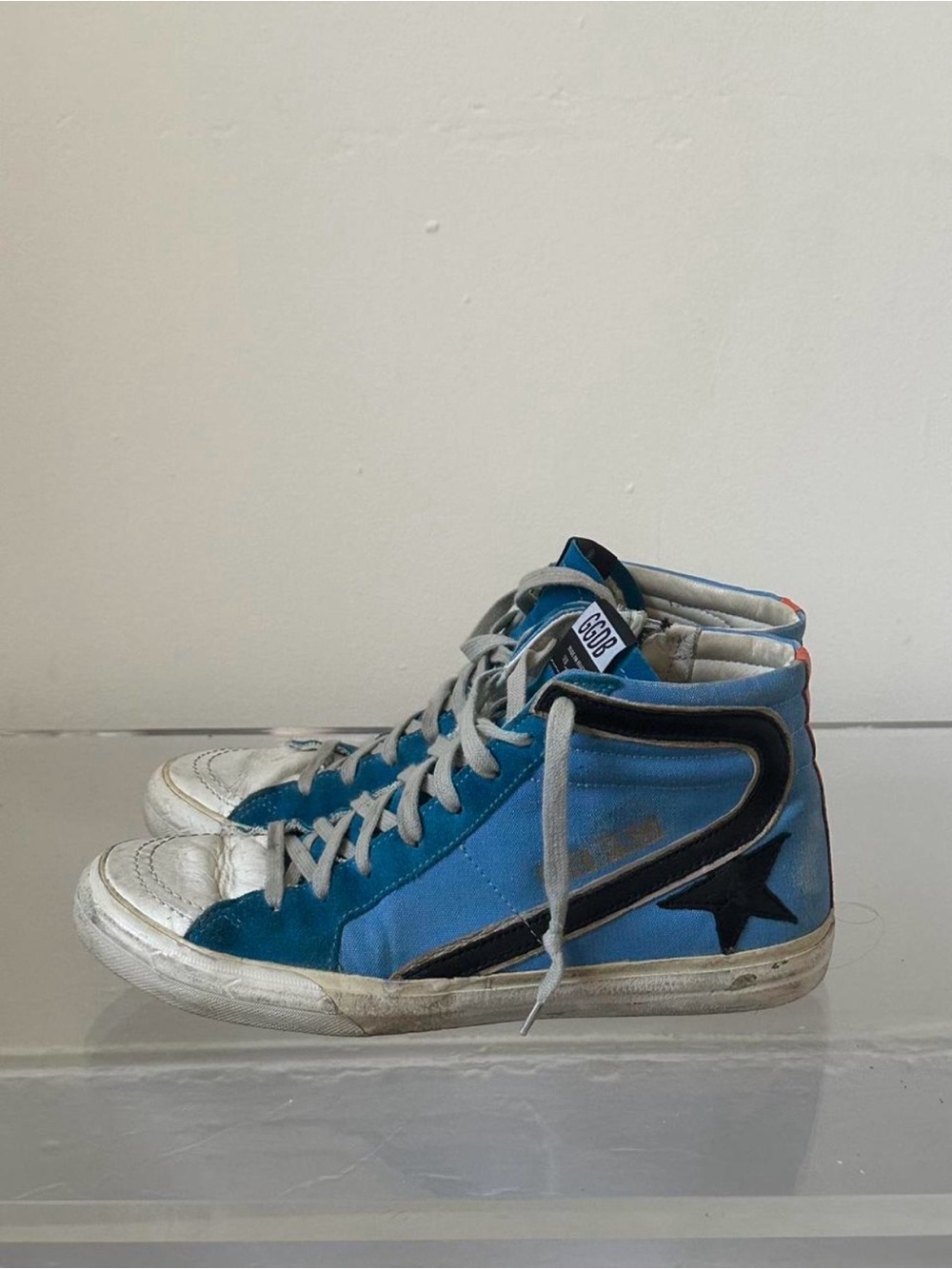 Golden Goose Blue and White High-Top Sneakers